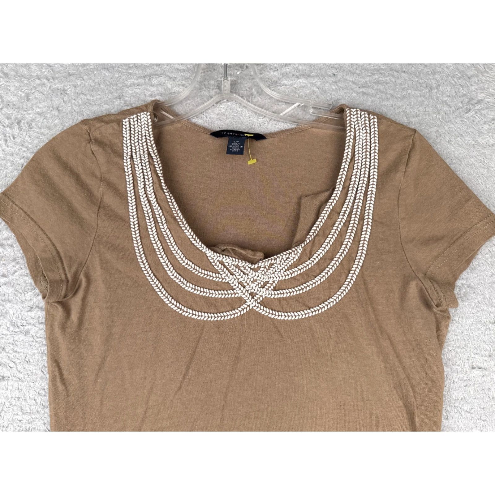 Tommy Hilfiger Tommy Hilfiger Shirt Women Small Petite Brown Scoop Neck Cotton Rayon Blend Size S / US 4 / IT 40 - 4 Thumbnail