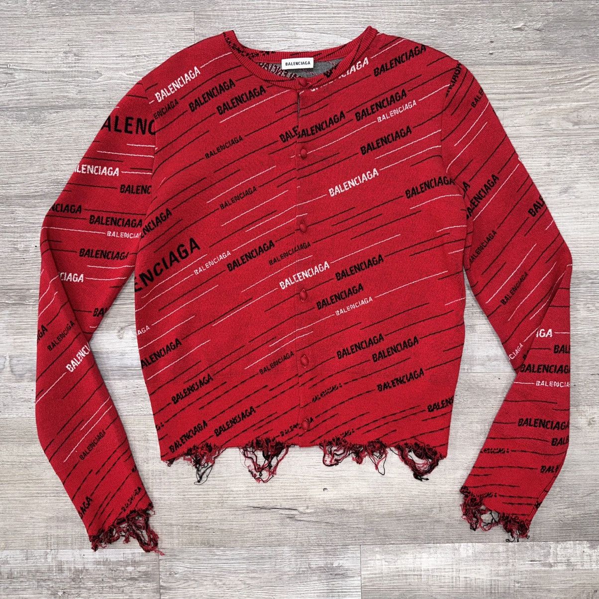 Balenciaga NWT BALENCIAGA RED KNIT LOGO SWEATER LARGE (runs small) Size L / US 10 / IT 46 - 1 Thumbnail