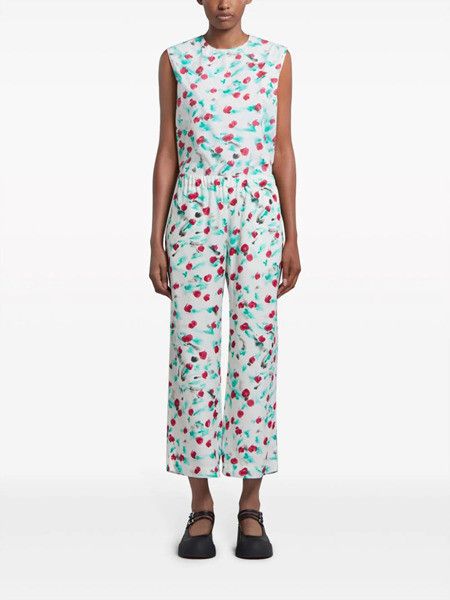 Marni oc11z0525 Floral Cropped Trousers in White Size 26" / US 2 / IT 38 - 2 Thumbnail