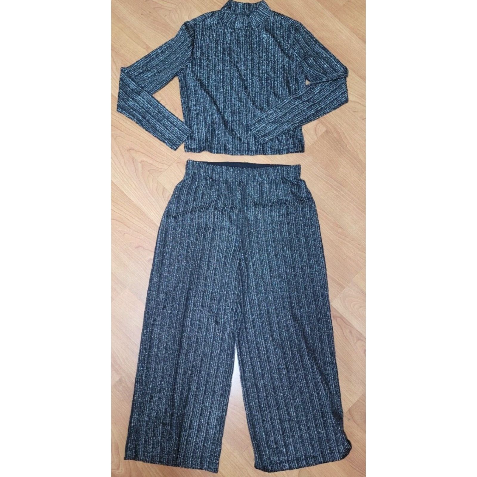 Vintage Candies Outfit/Set Women Silver 2 Piece Wide-Leg Pants & Shirt S 90s Party Wedding Shiny Mens Girls Womens Size S / US 4 / IT 40 - 2 Thumbnail
