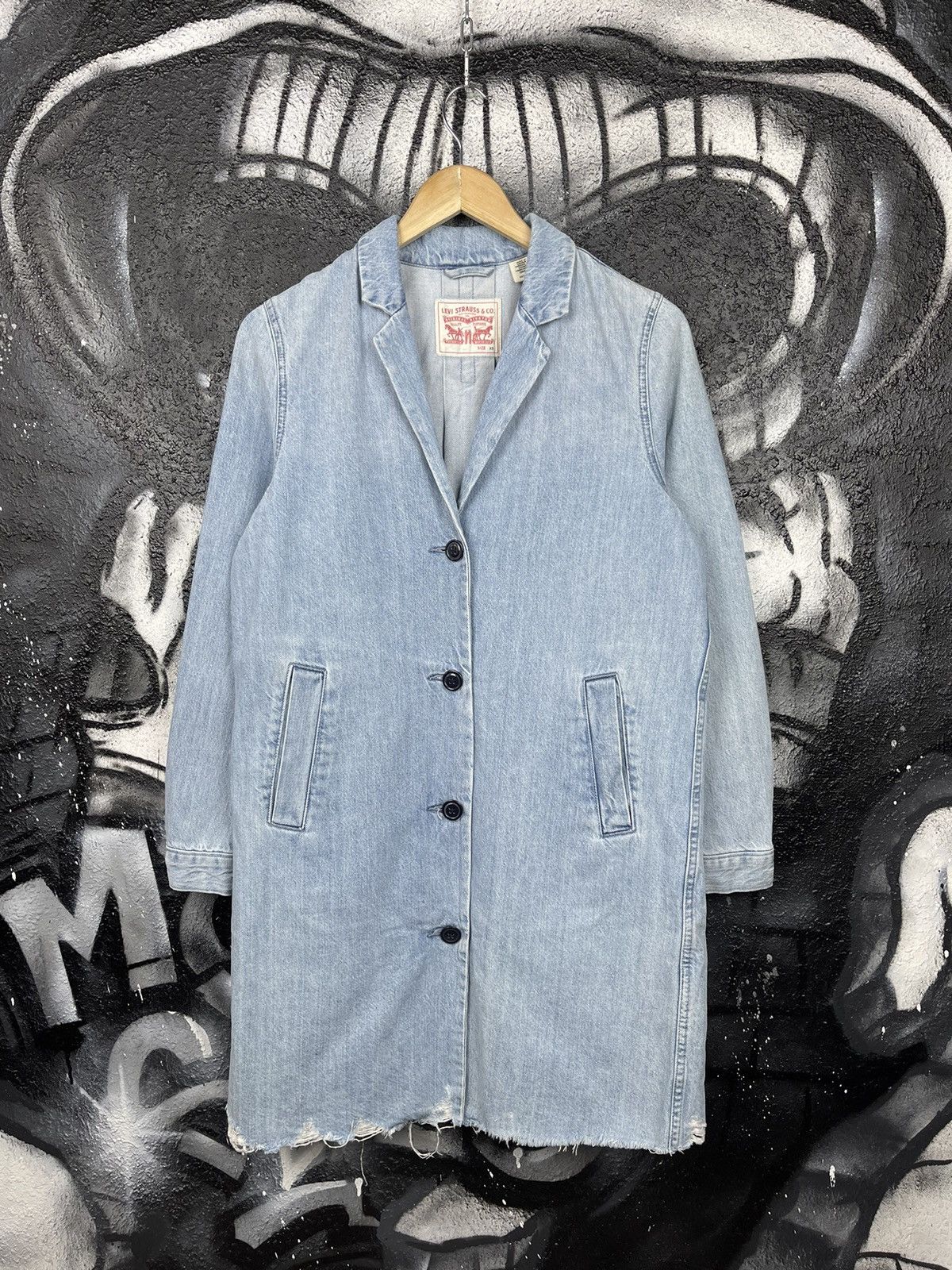 Levi's Vintage Clothing Levi’s Washed Blue Denim Long Coat Women’s Jacket Size XS Size XS / US 0-2 / IT 36-38 - 2 Thumbnail
