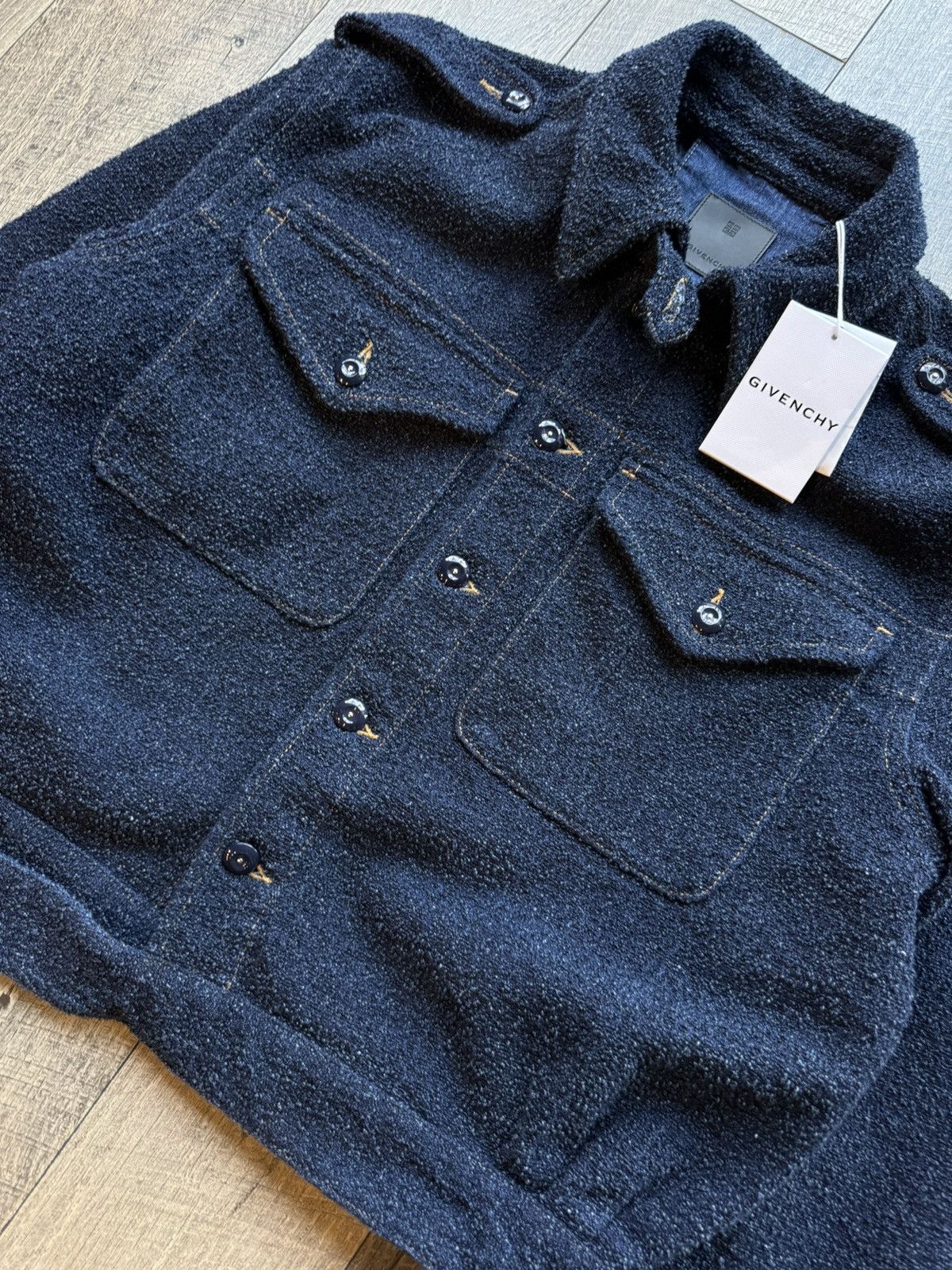 Givenchy Givenchy Belted Indigo Blue Bouclé Denim Jacket NWT - XL Size US XL / EU 56 / 4 - 2 Thumbnail