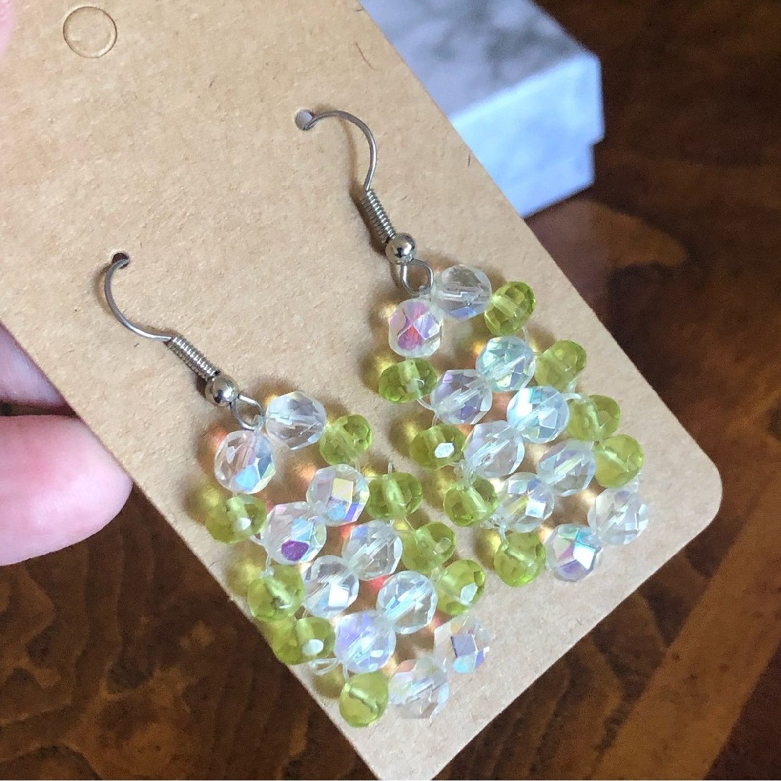 Handmade Hand crafted braided faceted lemon and clear bead earrings Size ONE SIZE - 1 Thumbnail