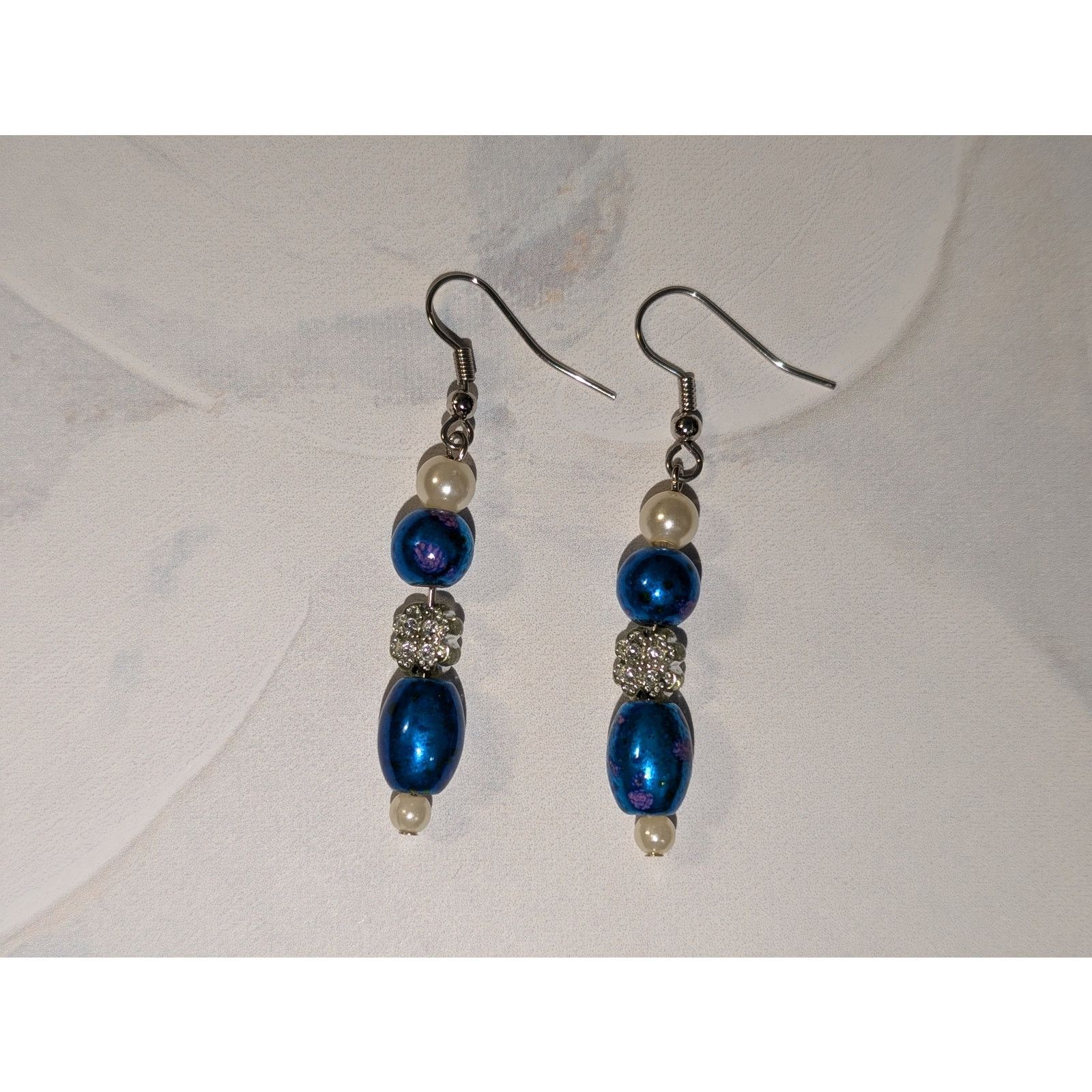 Vintage Vintage 1980s Blue Beaded Faux Pearl Flower Dangle Earrings Size ONE SIZE - 1 Thumbnail