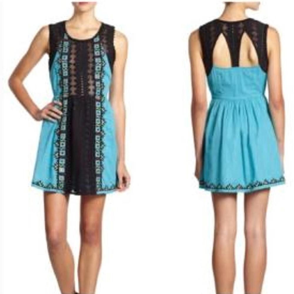 Free People Free People Water Lily Embroidered Turquoise Blue Dress 4 Size S / US 4 / IT 40 - 1 Thumbnail