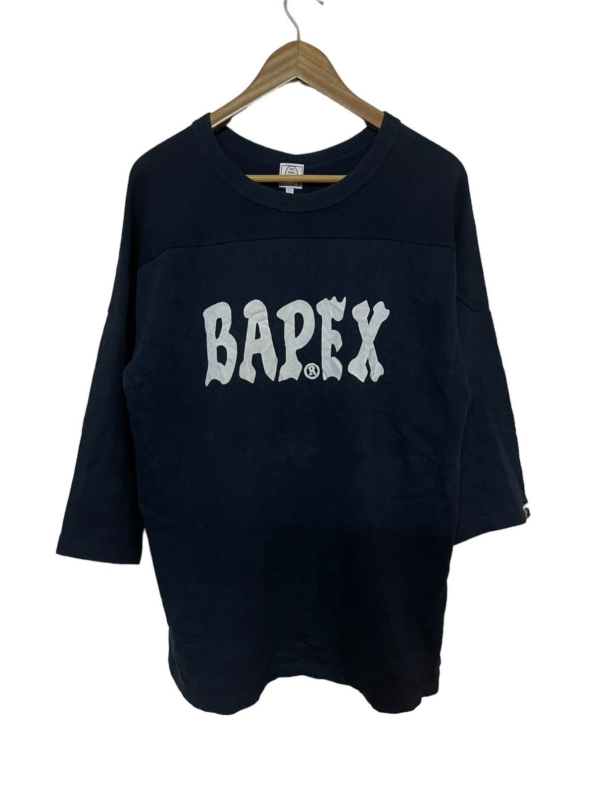 image of Vintage Bapex “Ape Shall Never Kill Ape” 3/4 Sleeve Tshirt in Navy, Men's (Size Medium)
