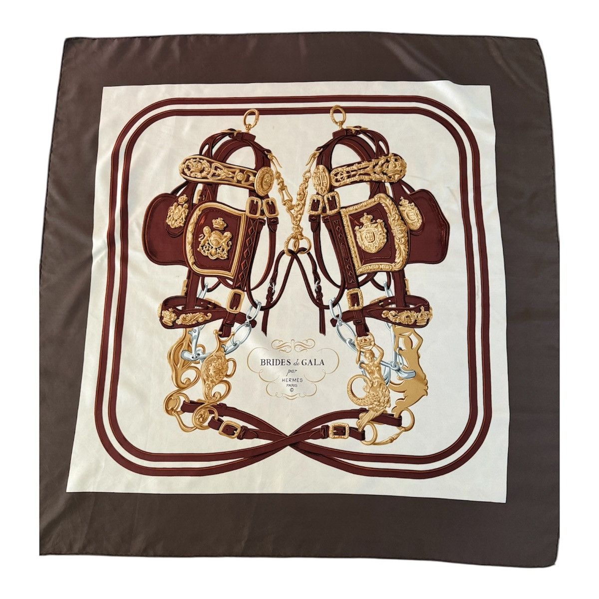 Hermes iconic Hermès silk scarf classic bridles motif in brown Size ONE SIZE - 2 Thumbnail