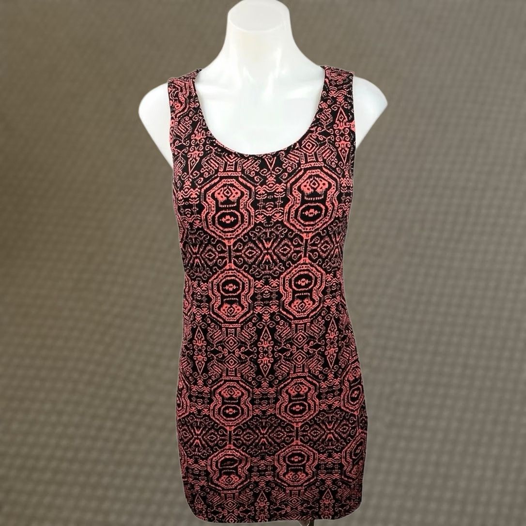 Vintage Papaya Dress Women's S Red Lace Floral Abstract Print Sleeveless Bodycon Mini Short Holiday Christmas Casual
