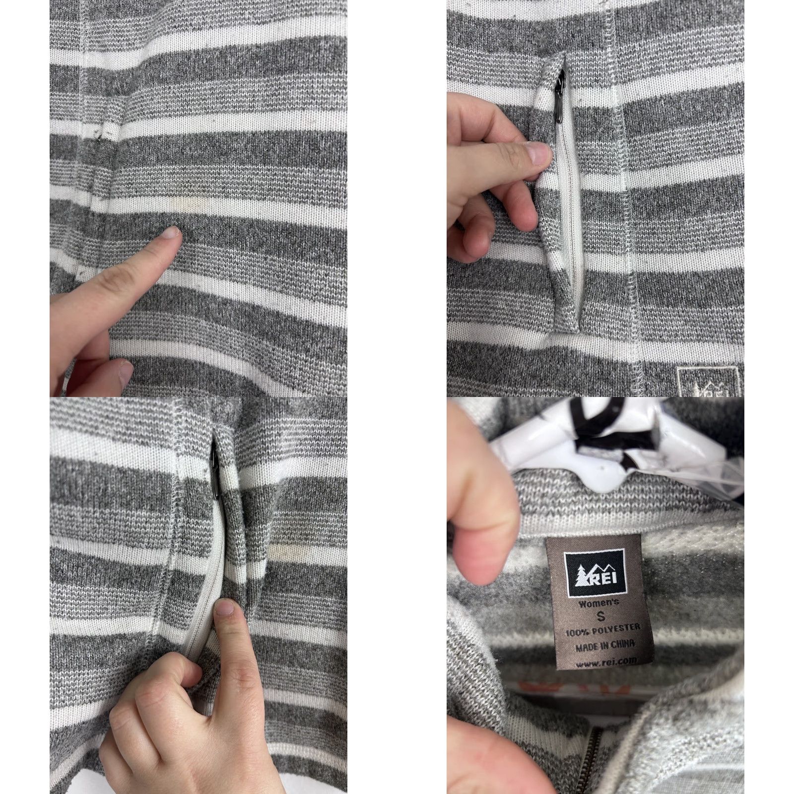 Vintage REI Womens S Pullover Sweater 1/4 Zip Gray White Striped Polyester Shirt Women Size S / US 4 / IT 40 - 8 Thumbnail