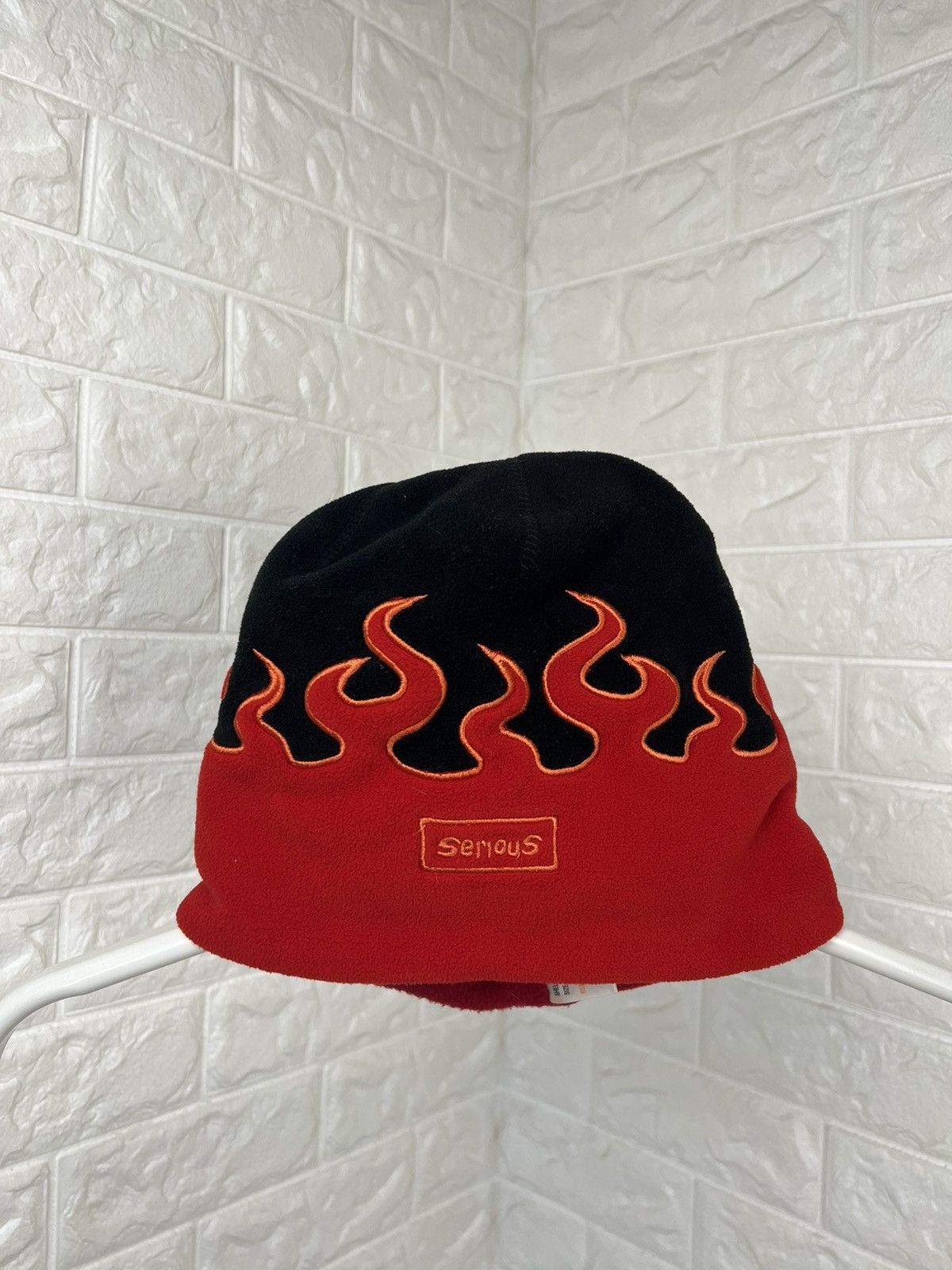 Japanese Brand Fire Flame Red Beanie Hat Size ONE SIZE - 2 Thumbnail