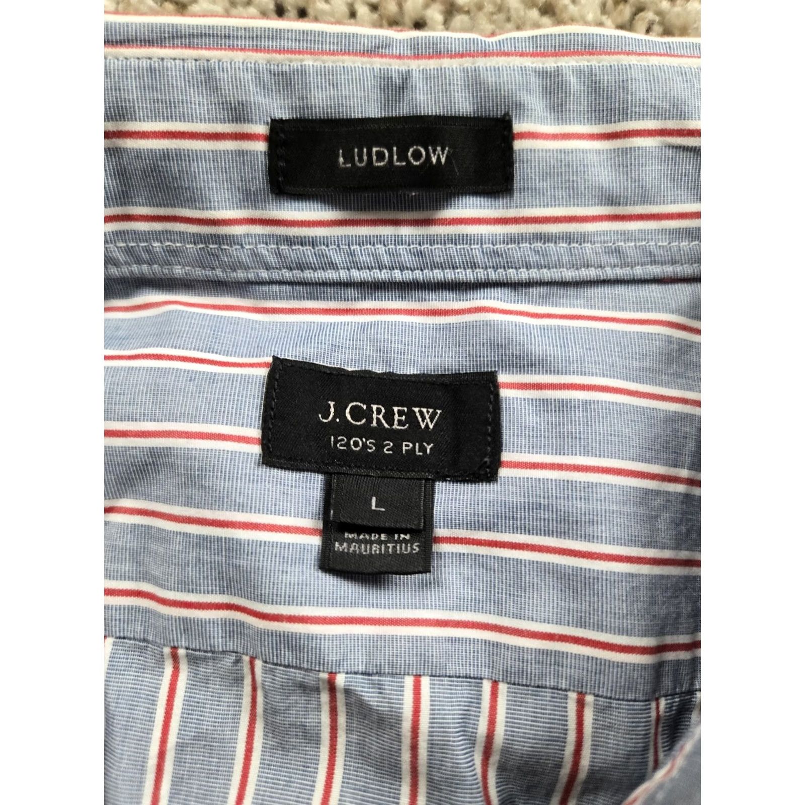J.Crew J.Crew Ludlow Dress Shirt Mens Large Blue Striped Super 120s Long Sleeve Slim Regular Button-Up Shirt Size 42R - 5 Thumbnail