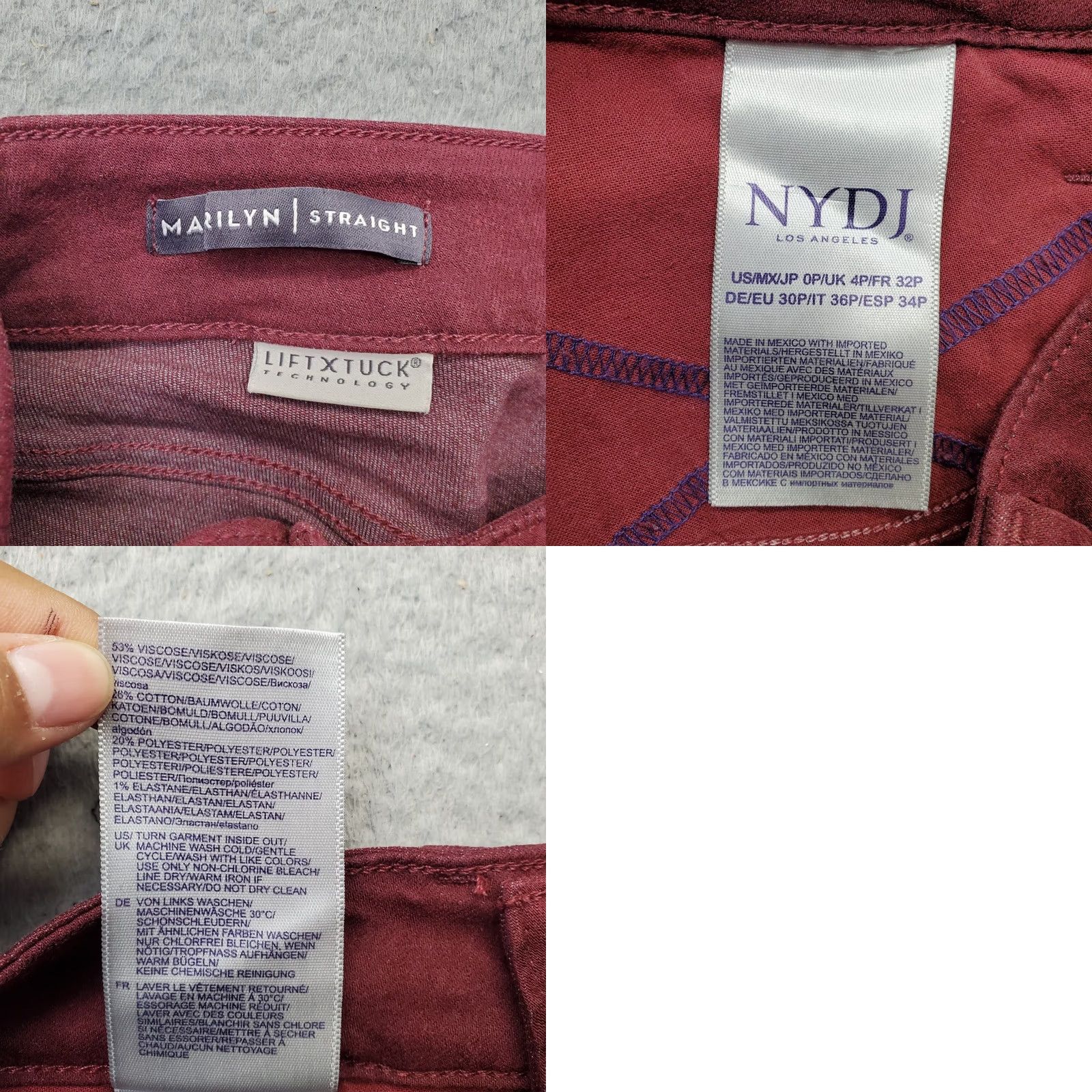 NYDJ NYDJ Marilyn Jeans Women's 0P Red Regular Fit Dark Wash 5-Pocket Straight Leg Size 25" / US 0 / IT 36 - 8 Thumbnail