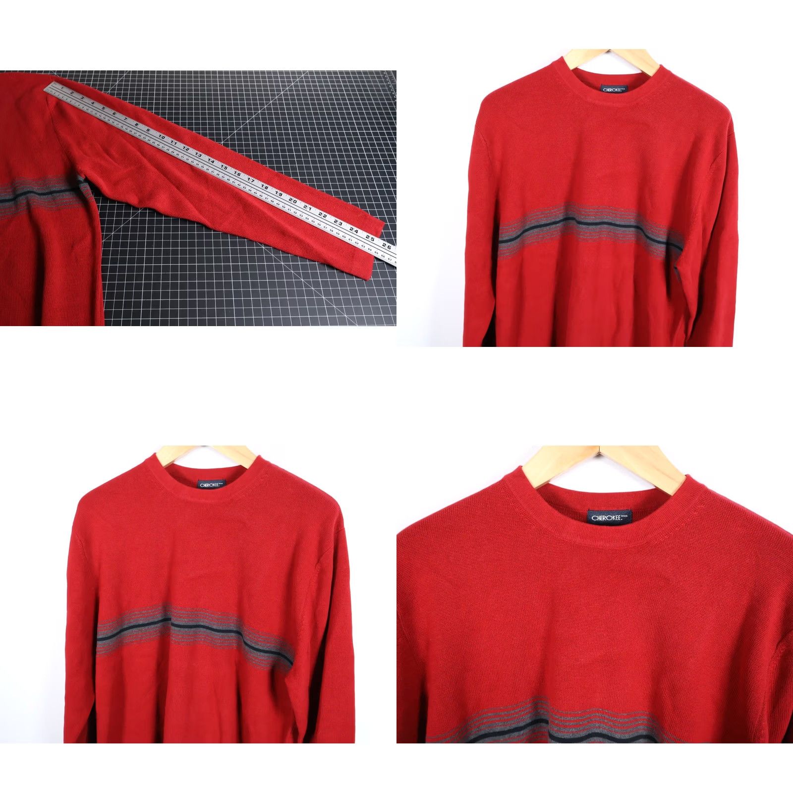 Cherokee VINTAGE Cherokee Sweater Men XL Red Striped 100% Cotton Knit Crewneck VTG Pullover Size US XL / EU 56 / 4 - 8 Thumbnail