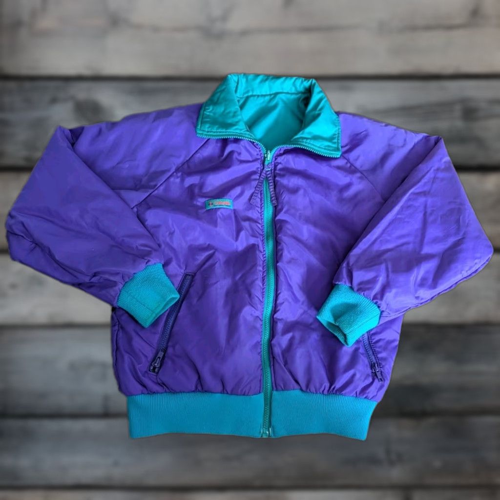 AQUA Vtg Columbia Jacket Women M Reversible Color-Block Purple Aqua Insulated Windbreaker Mid-Length Size M / US 6-8 / IT 42-44 - 1 Thumbnail