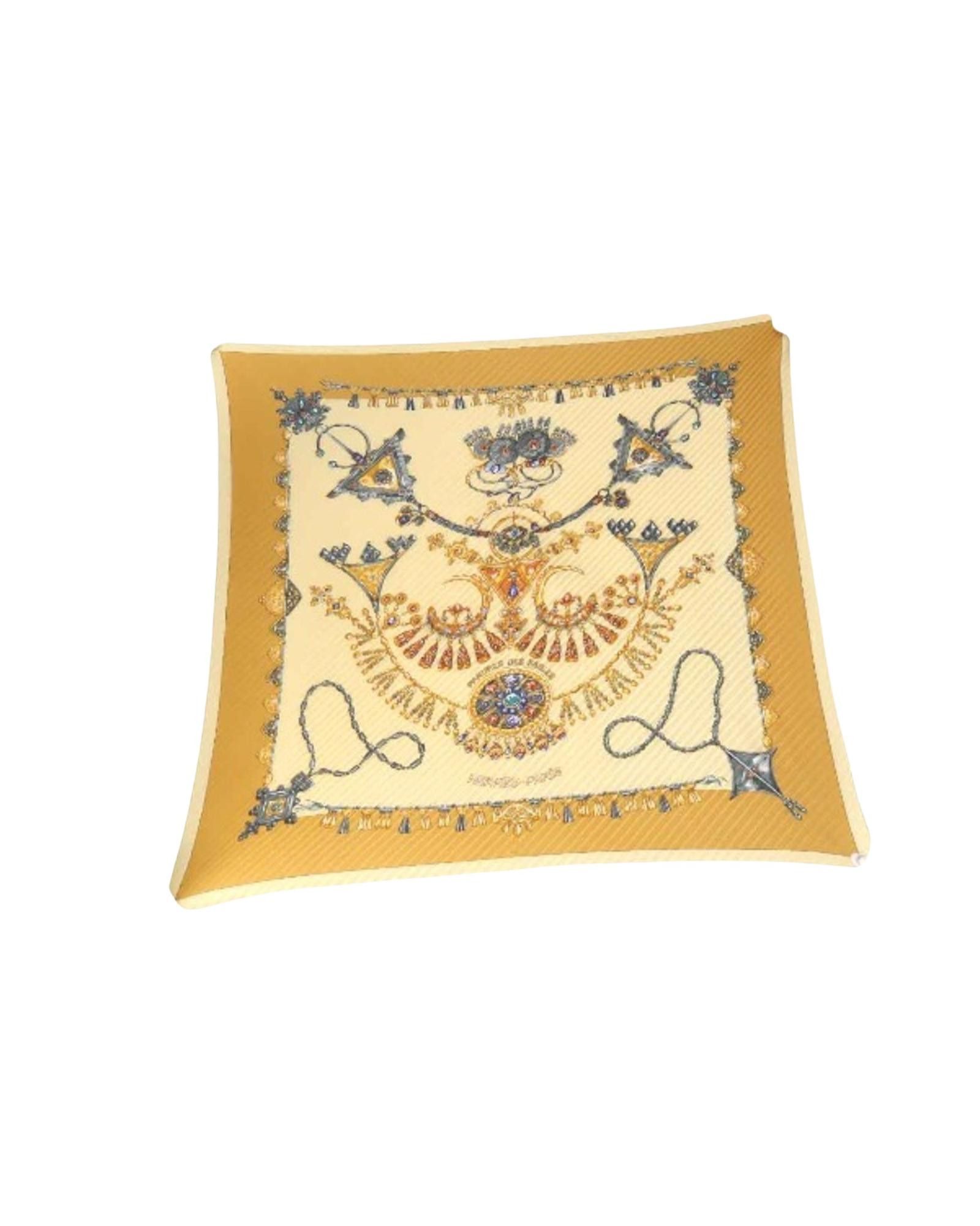 image of Hermes Luxurious Silk Scarf In Vibrant Yellow Hue, Women's