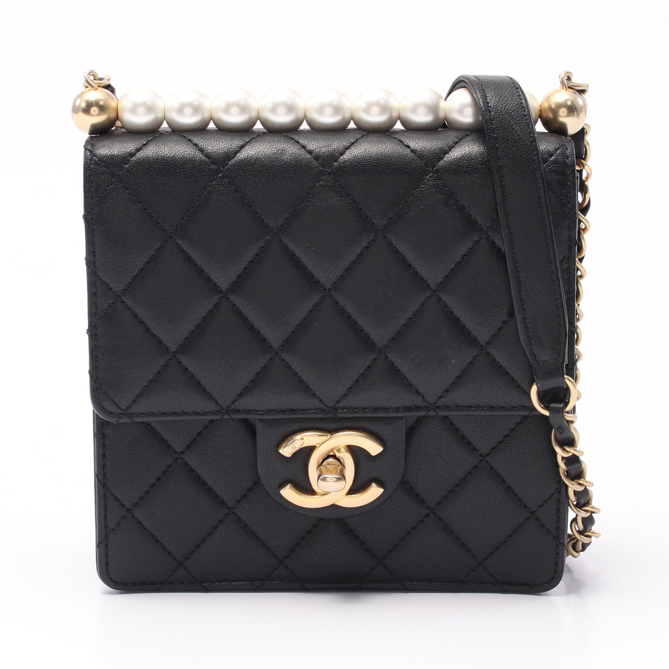Chanel Chanel Matelasse Pearl Chain Shoulder Bag Lambskin Black Gold Hardware Size ONE SIZE - 1 Thumbnail