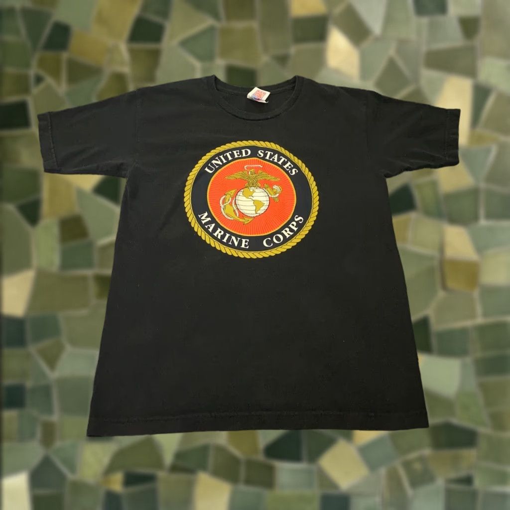 Vintage Vintage Bayside USMC Seal Shirt Mens Small Black Cotton Jersey Logo Military USA Short Sleeve Crew Neck T-Shirt Size US S / EU 44-46 / 1 - 1 Thumbnail