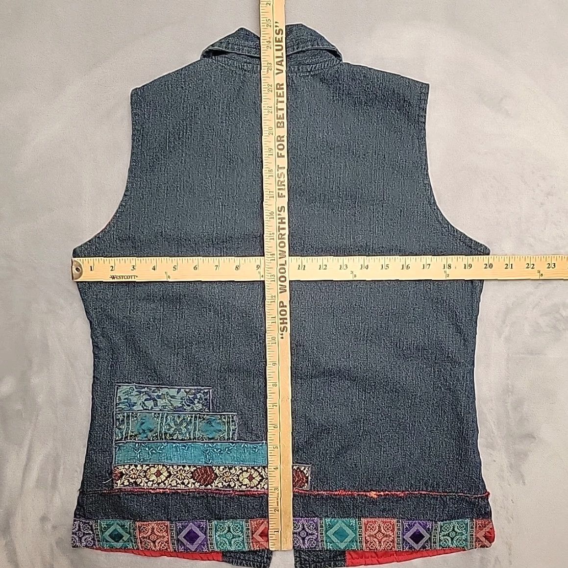 Coldwater Creek VINTAGE Coldwater Creek Vest Womens Medium Blue Denim Patchwork Embroidered Boho Retro Size M / US 6-8 / IT 42-44 - 7 Thumbnail