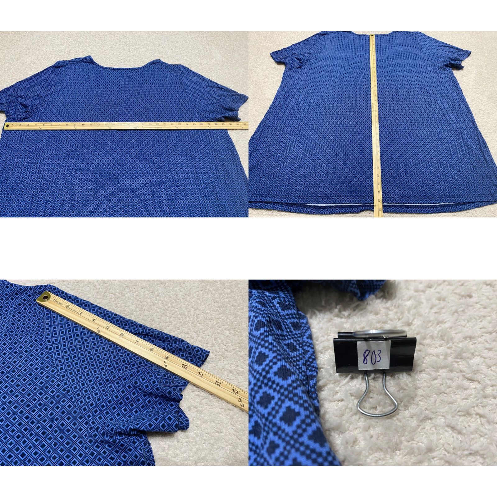 Vintage Ulla Popken Blouse Geometric Square Neck Blue Short Sleeve Womens Size 28 Plus Viscose Size 4XL / US 24-26 - 8 Thumbnail