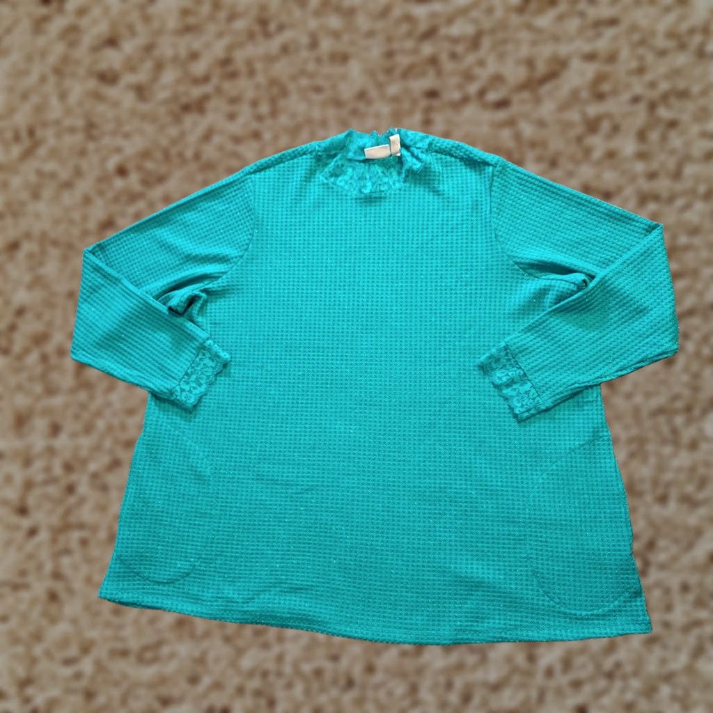 Vintage LOGO by Lori Goldstein Top Women 2X Green Thermal Glitter Pockets Tunic Shirt Size XXL / US 16-18 / IT 52-54 - 1 Thumbnail