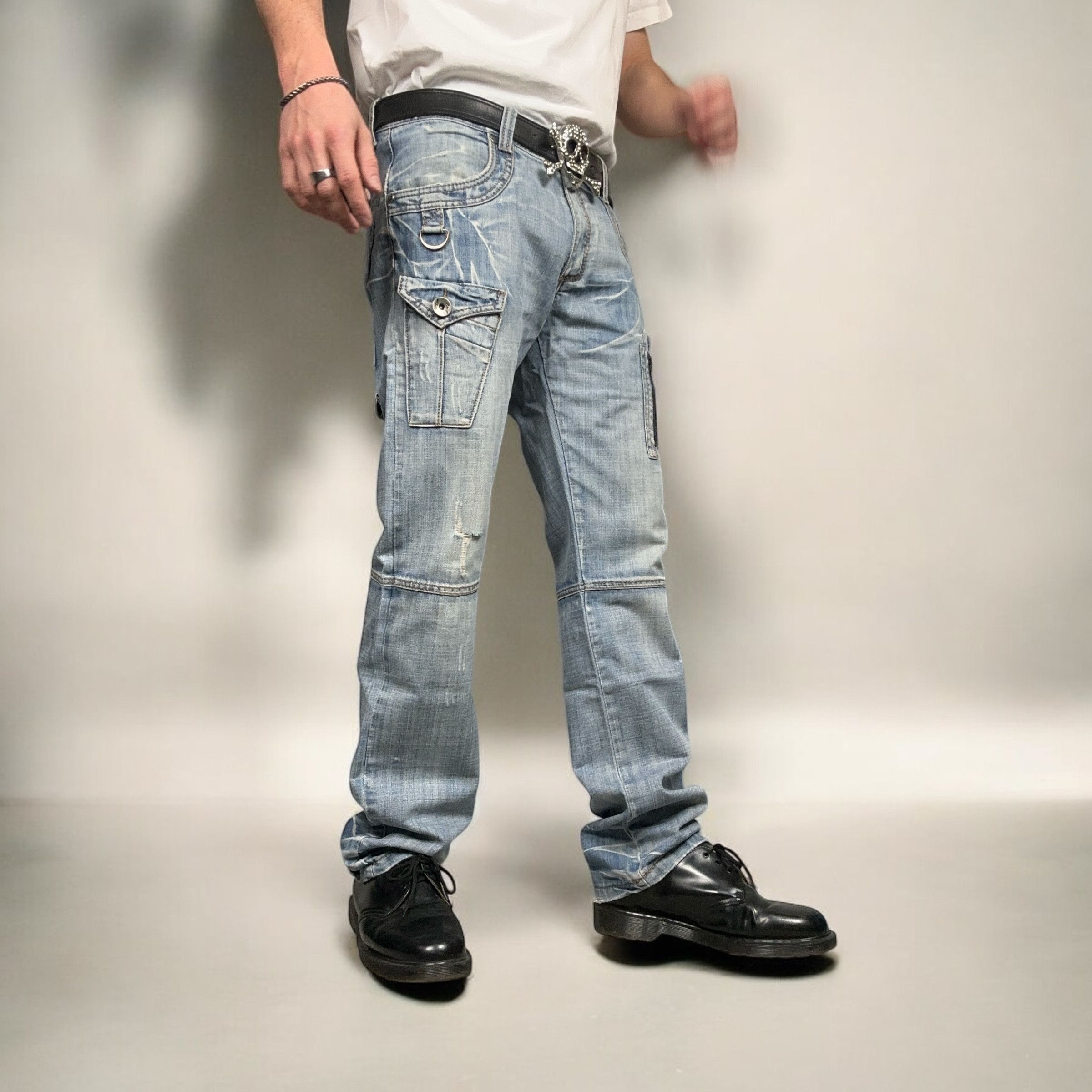 Japanese Brand × Vintage Vintage y2k Utility Cargo Acid Blue Washed Denim Pants Jeans Size US 34 / EU 50 - 4 Thumbnail