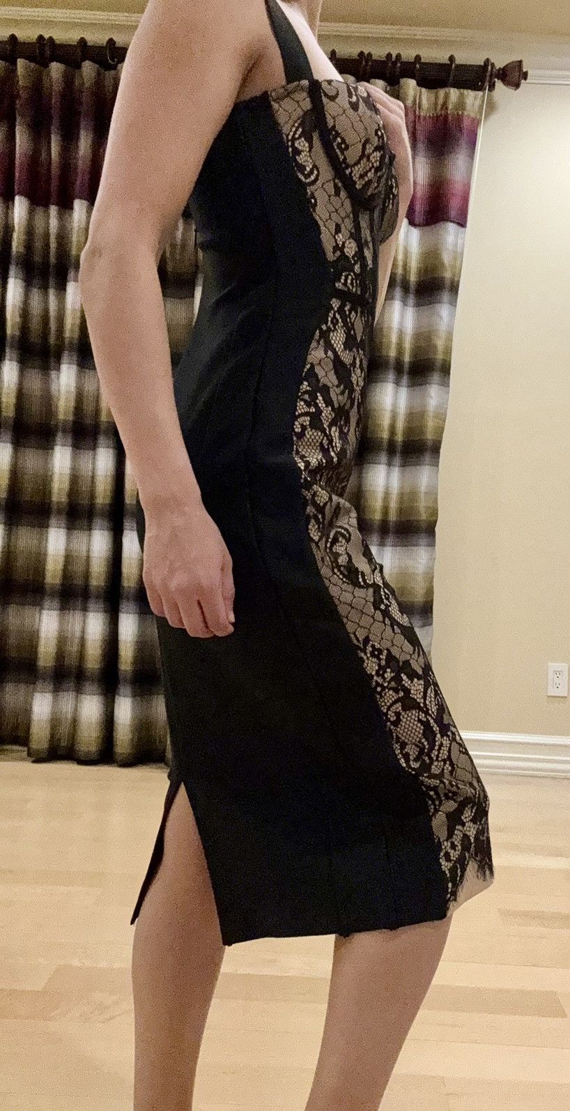 Fashion Nova Fashion Nova Black Lace Overlay Midi Dress with Nude Lining Size S / US 4 / IT 40 - 2 Thumbnail