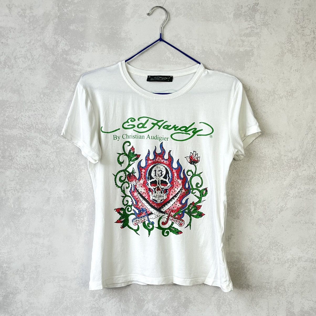 Christian Audigier × Ed Hardy × Vintage Ed Hardy big logo Swarovski Tee shirt 90s Size M / US 6-8 / IT 42-44 - 1 Thumbnail