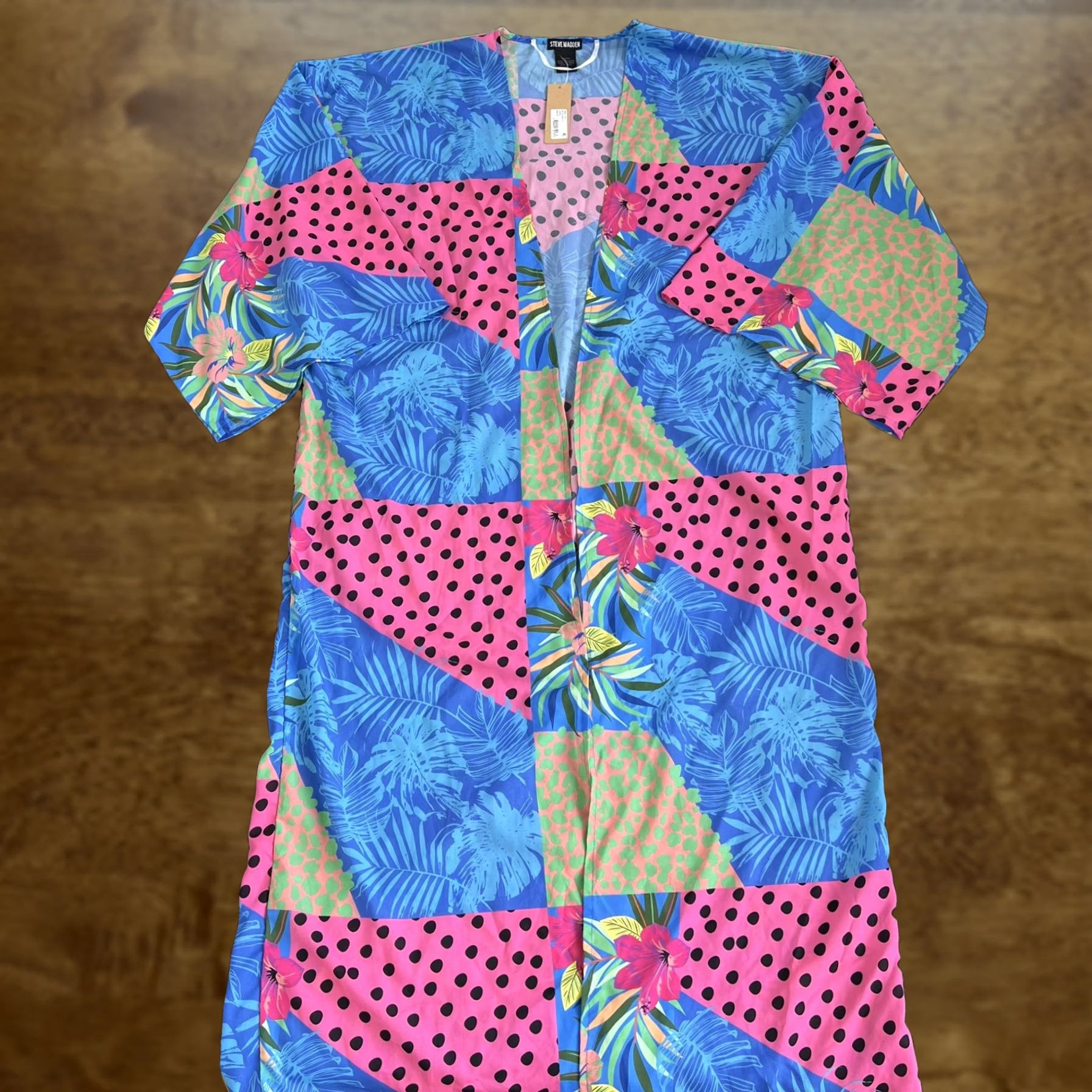 Steve Madden Steve Madden Kimono Womens One Size Blue Multi Tropical Floral Duster Cardigan Size ONE SIZE - 1 Thumbnail