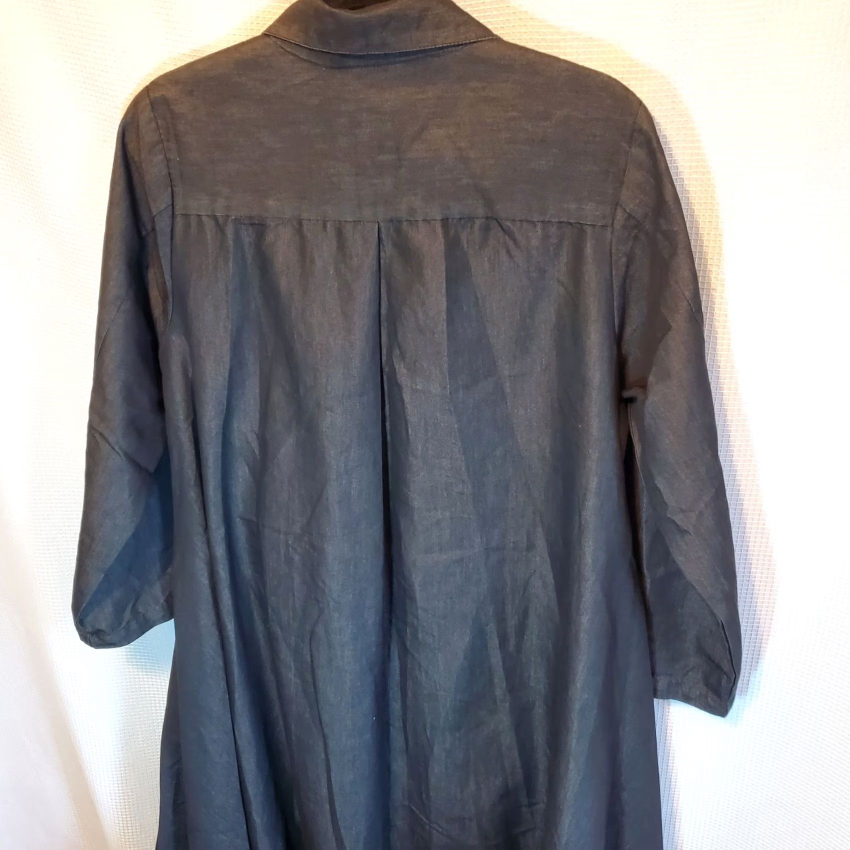 Denime Womens Chambray Denim Button Front Dress Black Pockets Hi-Lo Rhinestone Buttons Size L / US 10 / IT 46 - 3 Thumbnail