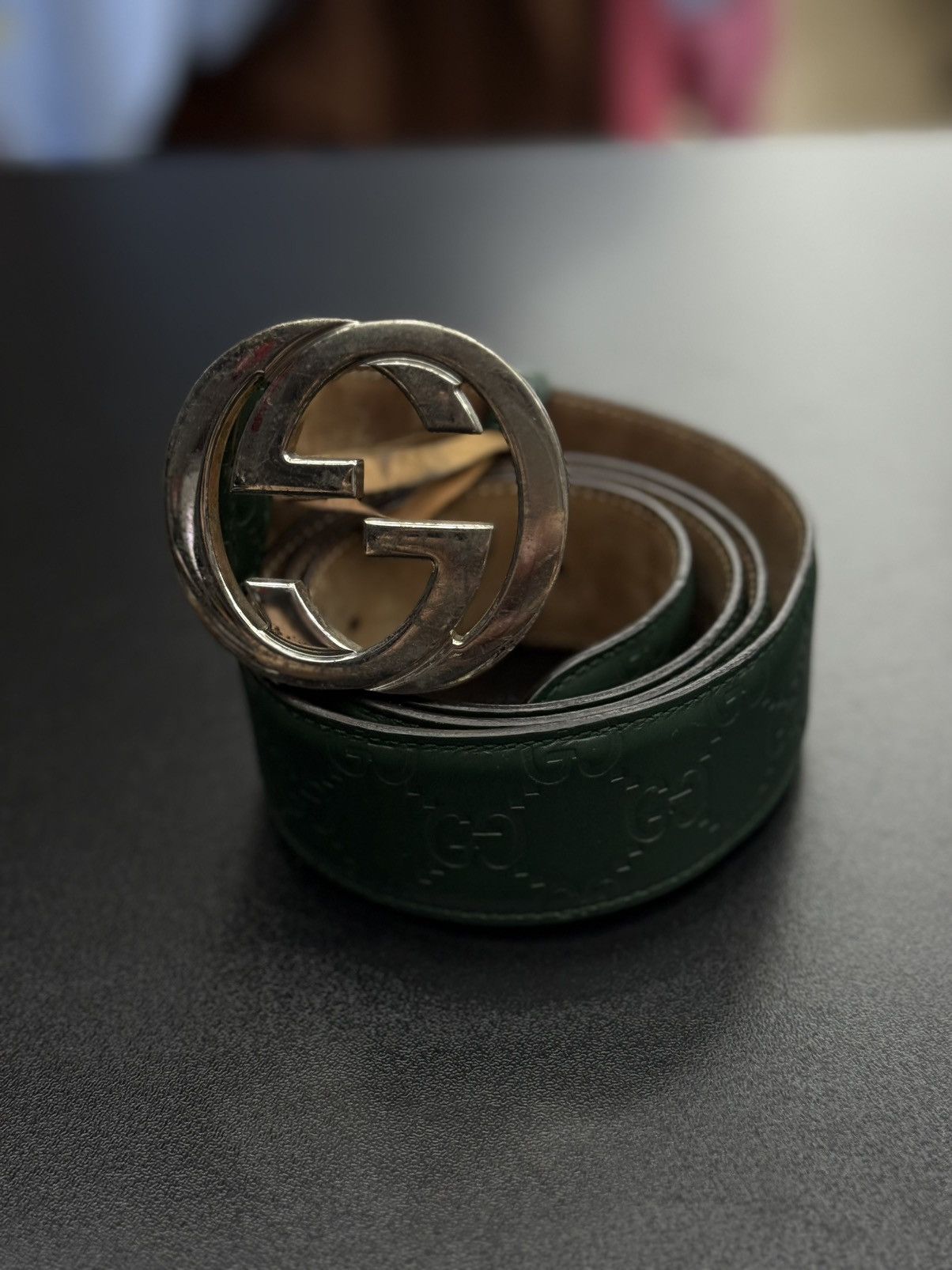 Gucci Gucci Green Monogram Belt Size 95/38 🧼 Size 38 - 1 Thumbnail