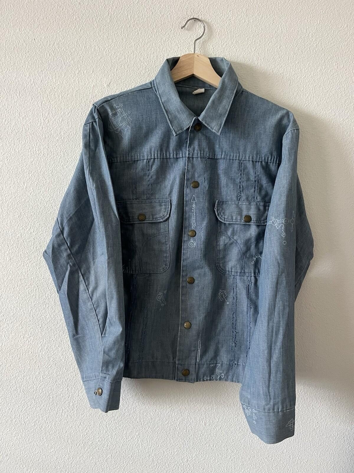 Other Vintage Hand Drawn Chambray Denim Jacket Blue M/L Size L / US 10 / IT 46 - 1 Thumbnail