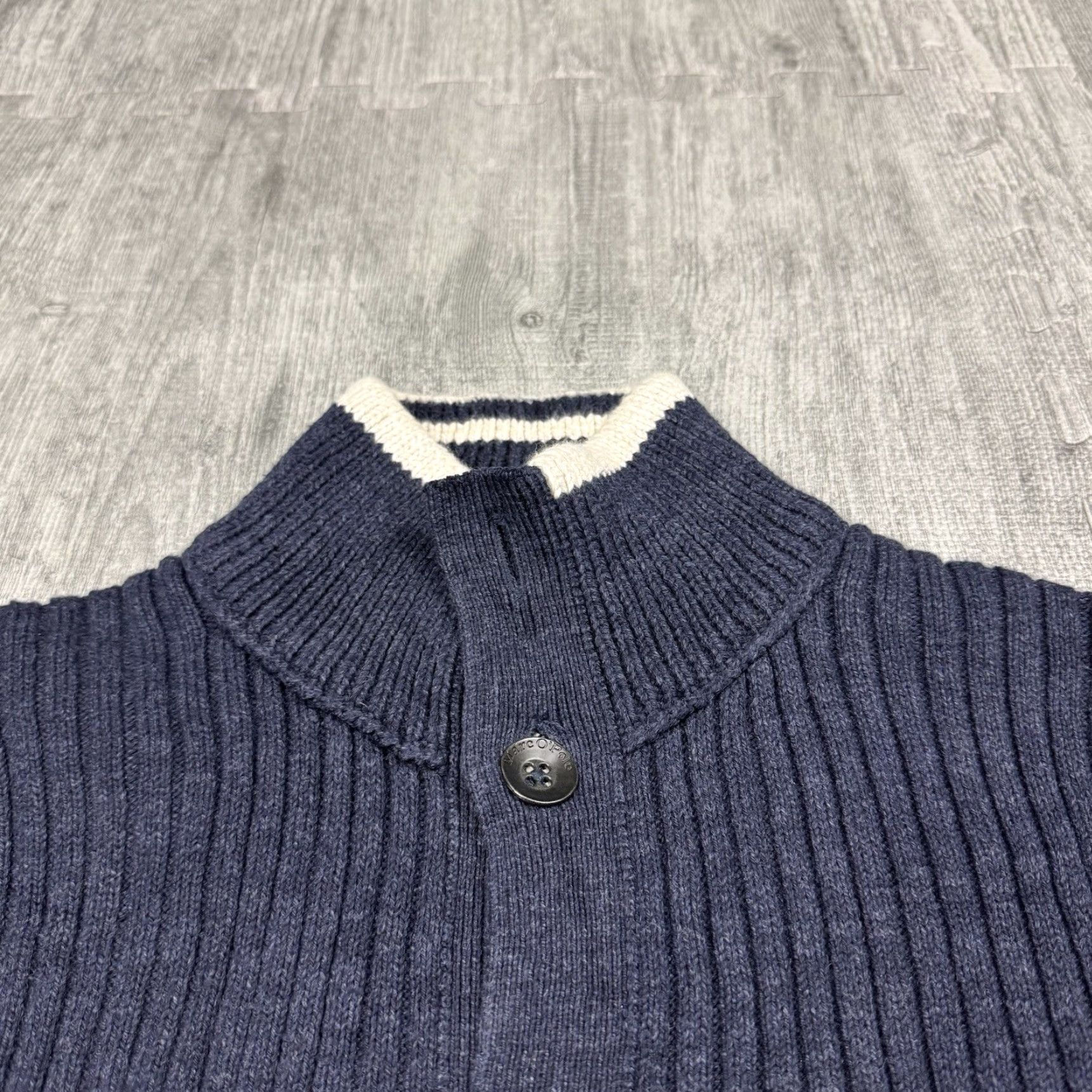 Marc O'Polo MARC O'POLO MEN'S HIGH NECK CARDIGAN SWEATER METAL BUTTON ORGANIC COTTON LARGE NAVY BLUE Size US L / EU 52-54 / 3 - 2 Thumbnail
