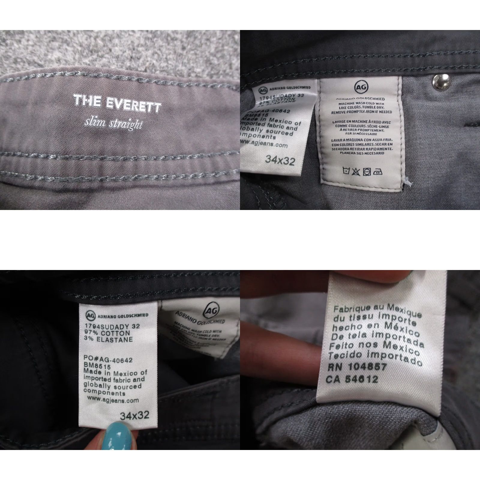 Vintage AG Adriano Goldschmied Pants Mens 34 X 32 Gray Everett Slim Straight Chino Casual Business Size US 34 / EU 50 - 8 Thumbnail