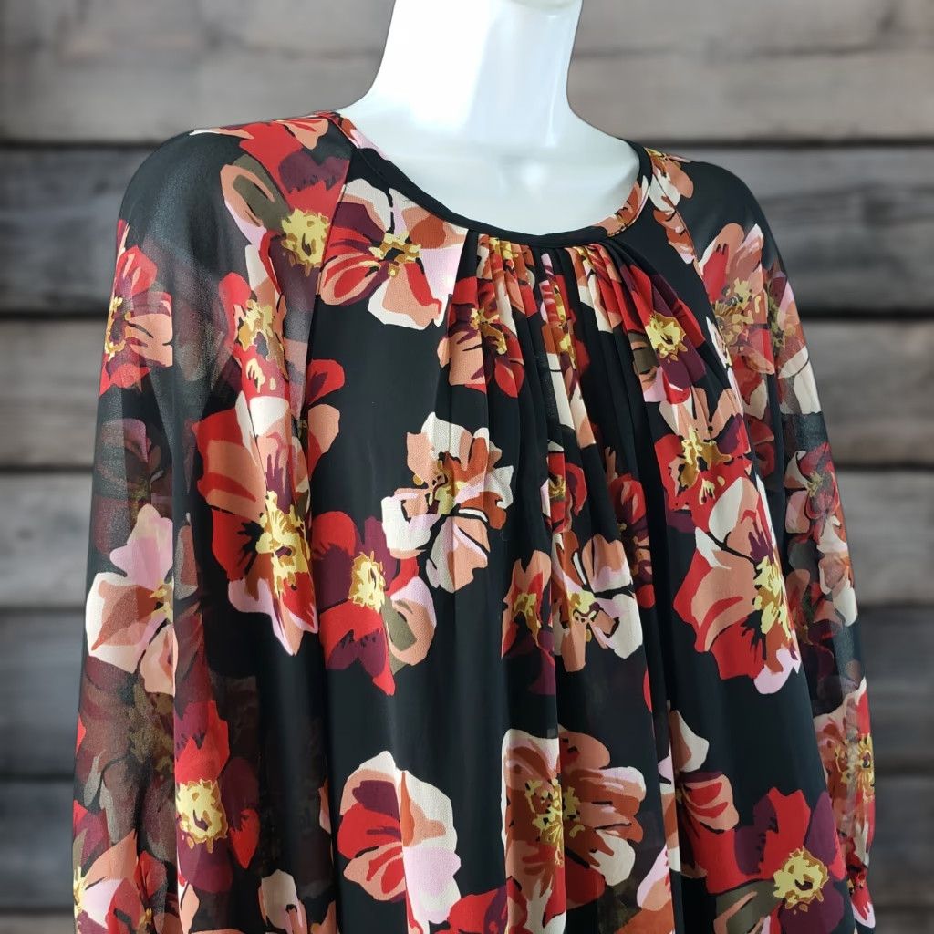 Madewell Madewell Womens Blouse Tie Back Bubble Sleeve Top Sz S Black Red Floral Round Neck 3/4 Sleeve Shirt Womens Size S / US 4 / IT 40 - 1 Thumbnail