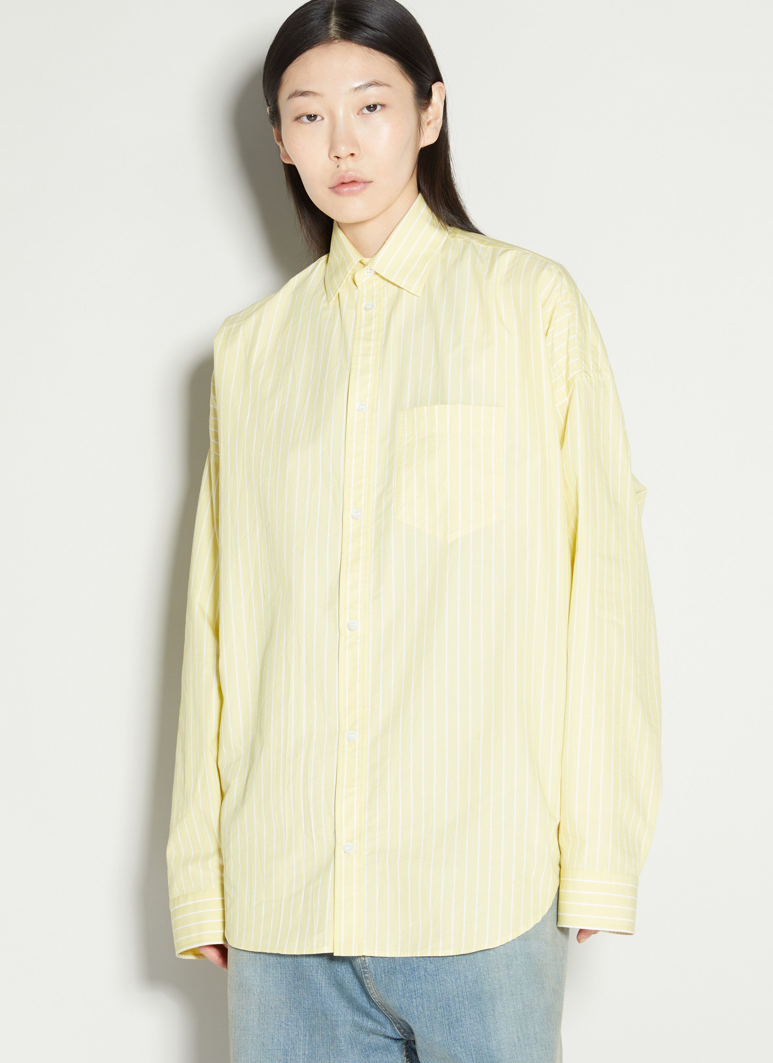Balenciaga o1y0625 Oversize Striped Shirt in Light Yellow/White Size S / US 4 / IT 40 - 1 Thumbnail
