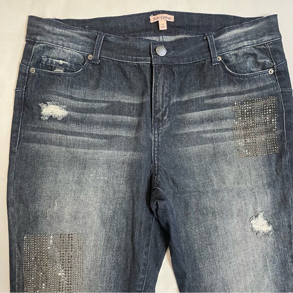 Juicy Couture Jeans Juicy Couture Studded Rhinestones Distressed Cropped Jeans Size 34" / US 12 / IT 48 - 3 Thumbnail