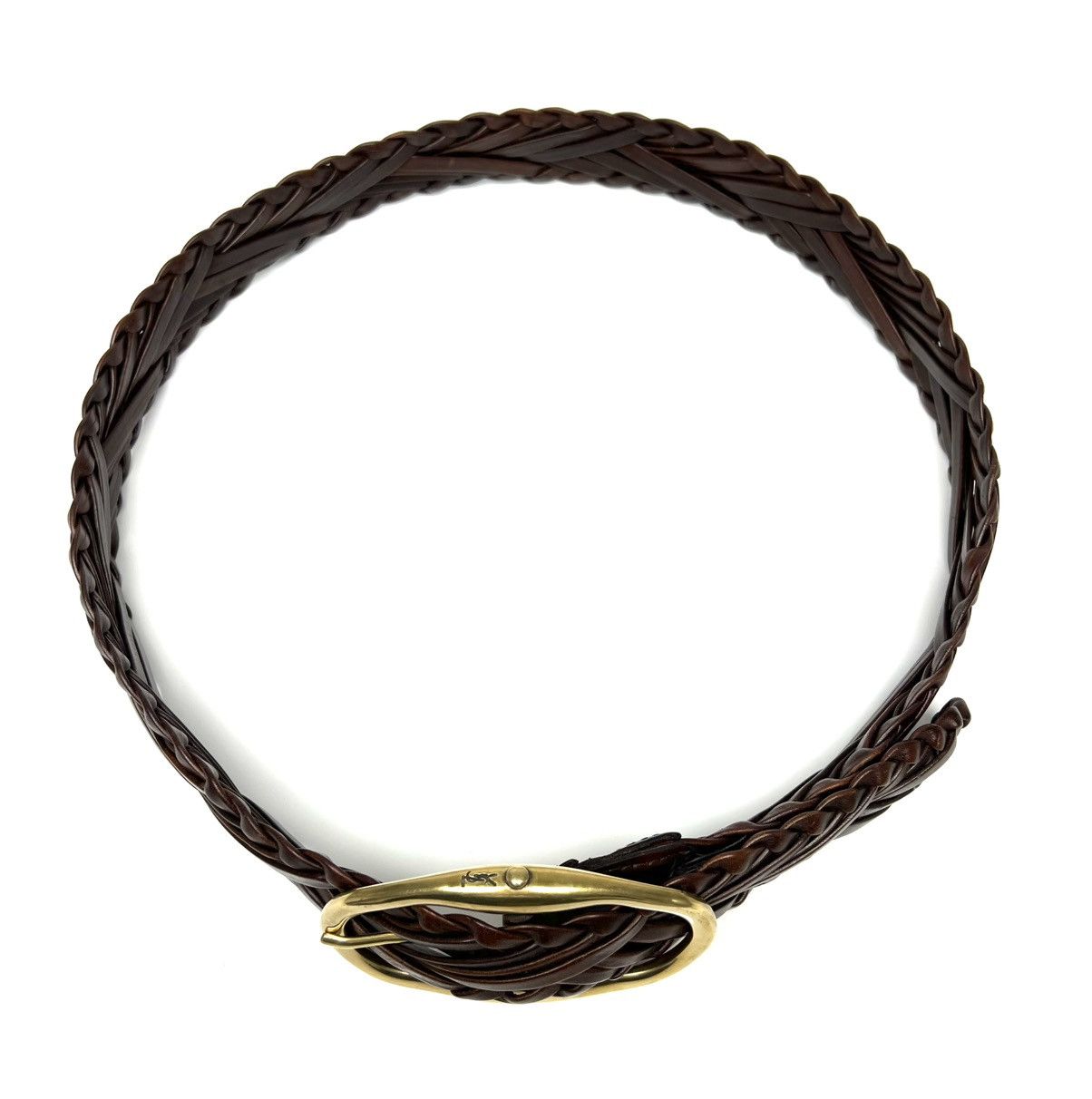 Yves Saint Laurent YVES SAINT LAURENT GOLD TONE BUCKLE W/ BRAIDED LEATHER BELT Size ONE SIZE - 13 Thumbnail