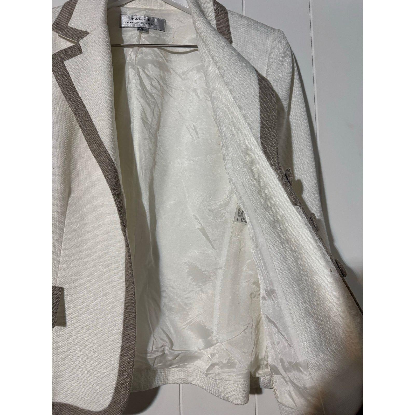 Other Tahari Arthur S Levine Linen Blend Blazer Taupe White Size 8 Size M / US 6-8 / IT 42-44 - 7 Thumbnail