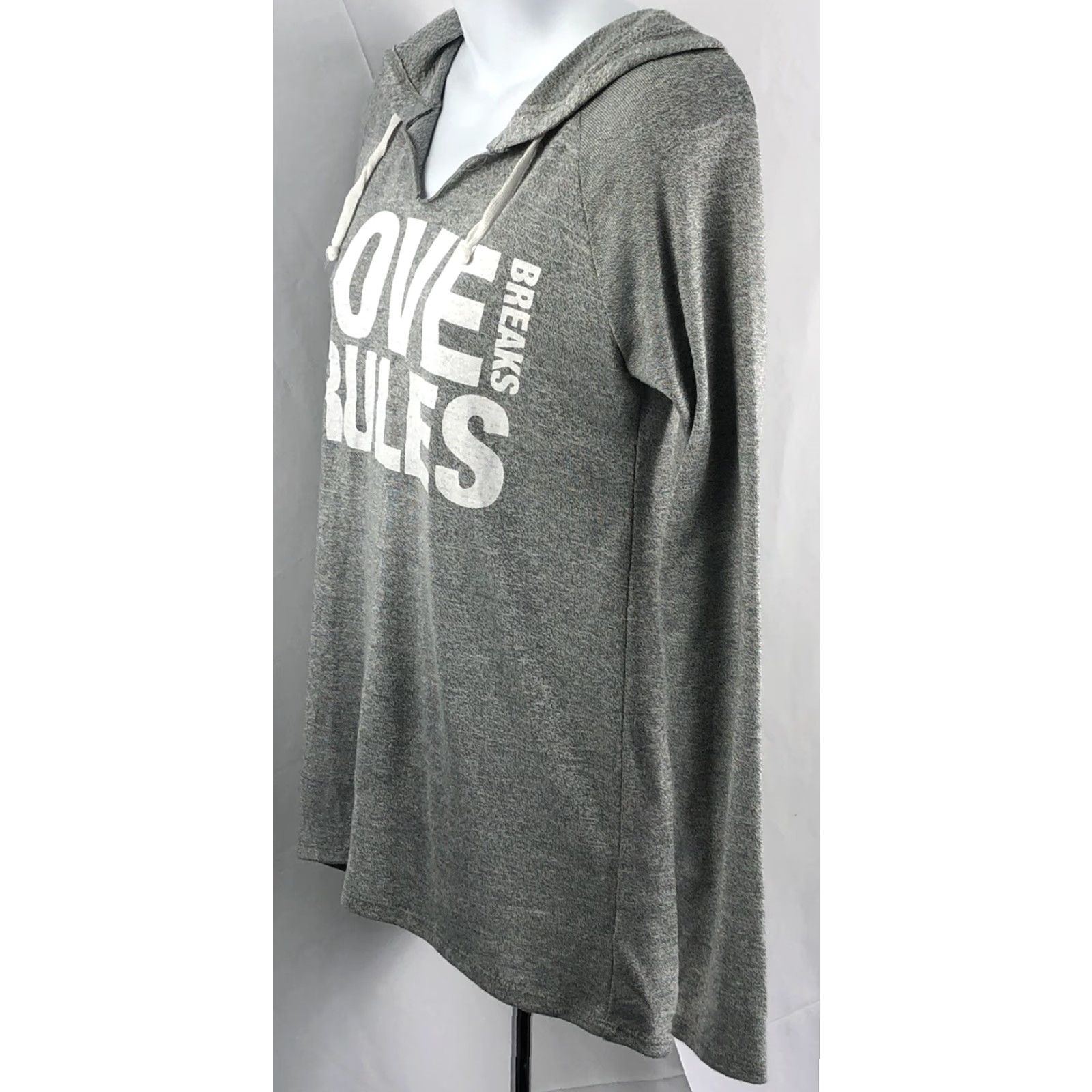 Vintage City Streets Hoodie Shirt Women XS S Gray Love Rules Active Yoga Knit Lightweight Hi-Lo Pullover V-Neck Casual Streetwear Size S / US 4 / IT 40 - 2 Thumbnail