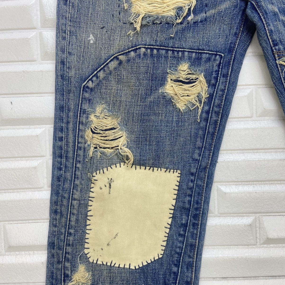 Japanese Brand Bonds & Peace Street Fashion Patchwork Distressed Denim Size US 30 / EU 46 - 9 Thumbnail