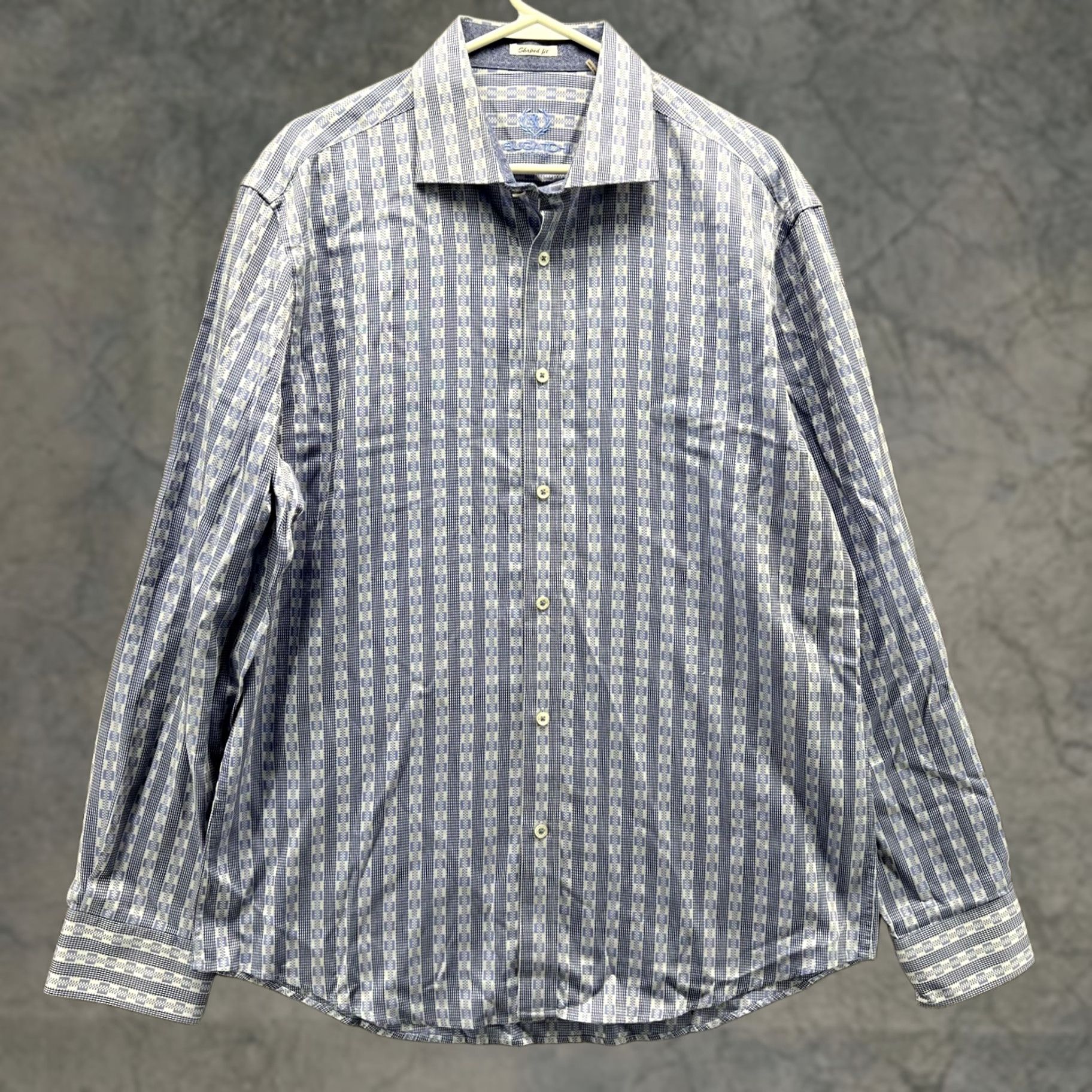 BUGATCHI Bugatchi Shirt Men XL Blue Striped Button-Up Shaped Fit Patterned Casual Button-Down Size US XL / EU 56 / 4 - 1 Thumbnail