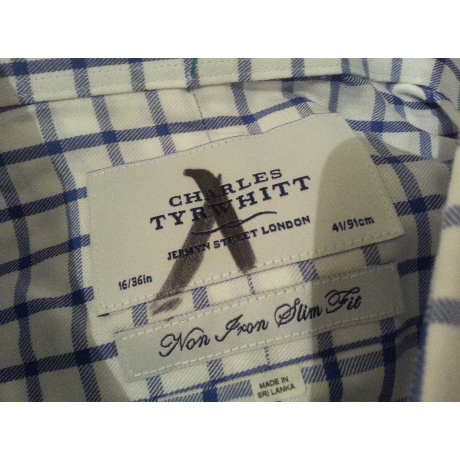 Charles Tyrwhitt Mens Charles Tyrwhitt Dress Shirt 16 36 Blue Button Cotton Size 42R - 7 Thumbnail