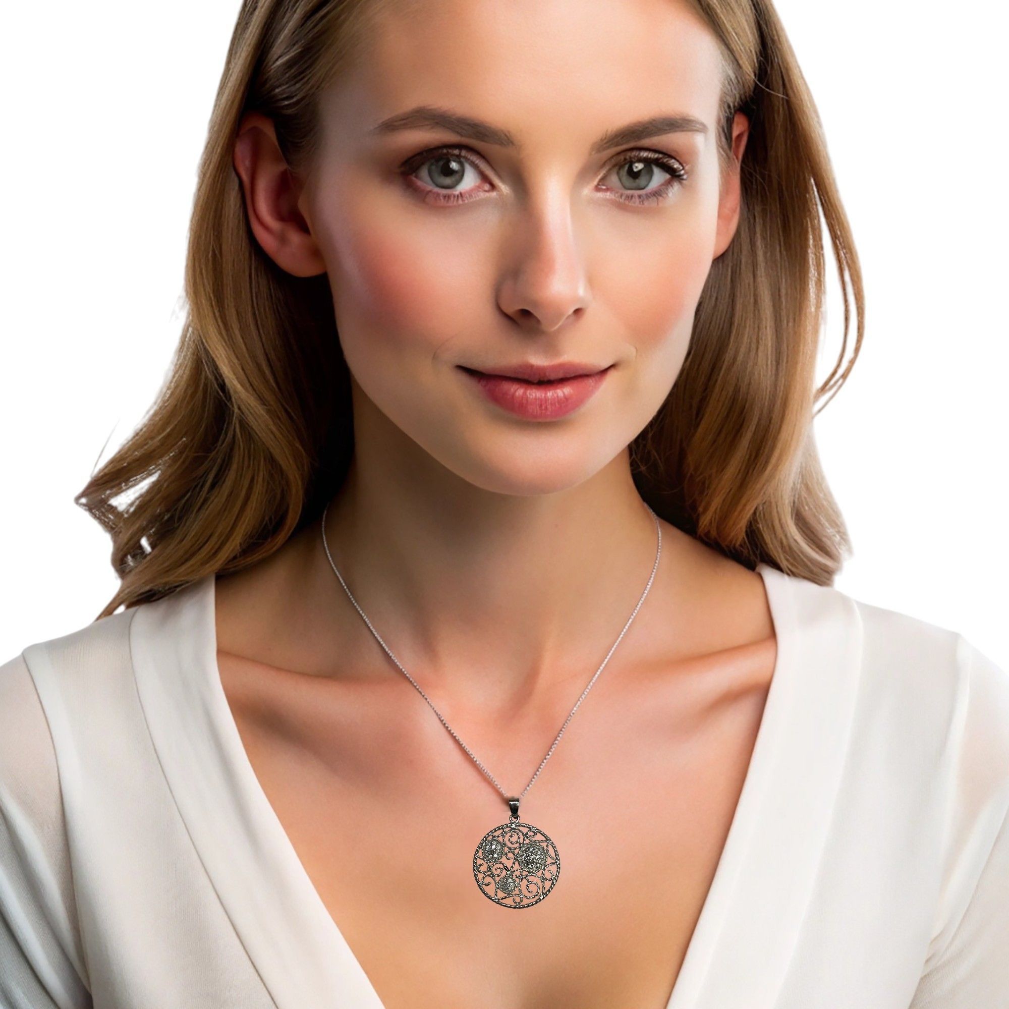 Designer Sterling Silver Filigree Pendant With Floral Design Size ONE SIZE - 2 Thumbnail