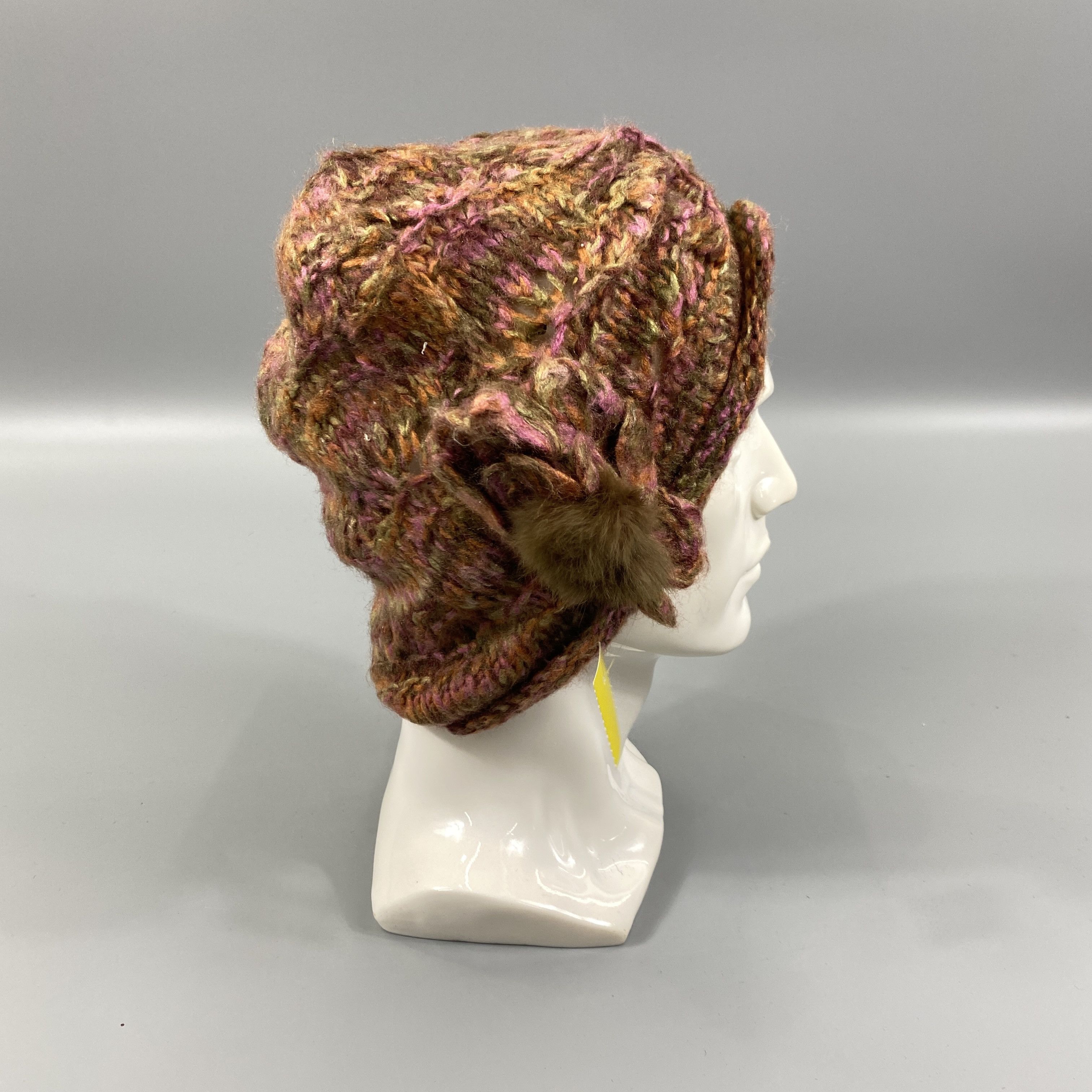 Japanese Brand Cypres Colline Knit With Flowers Beanie Hat -BN1168 Size ONE SIZE - 3 Thumbnail