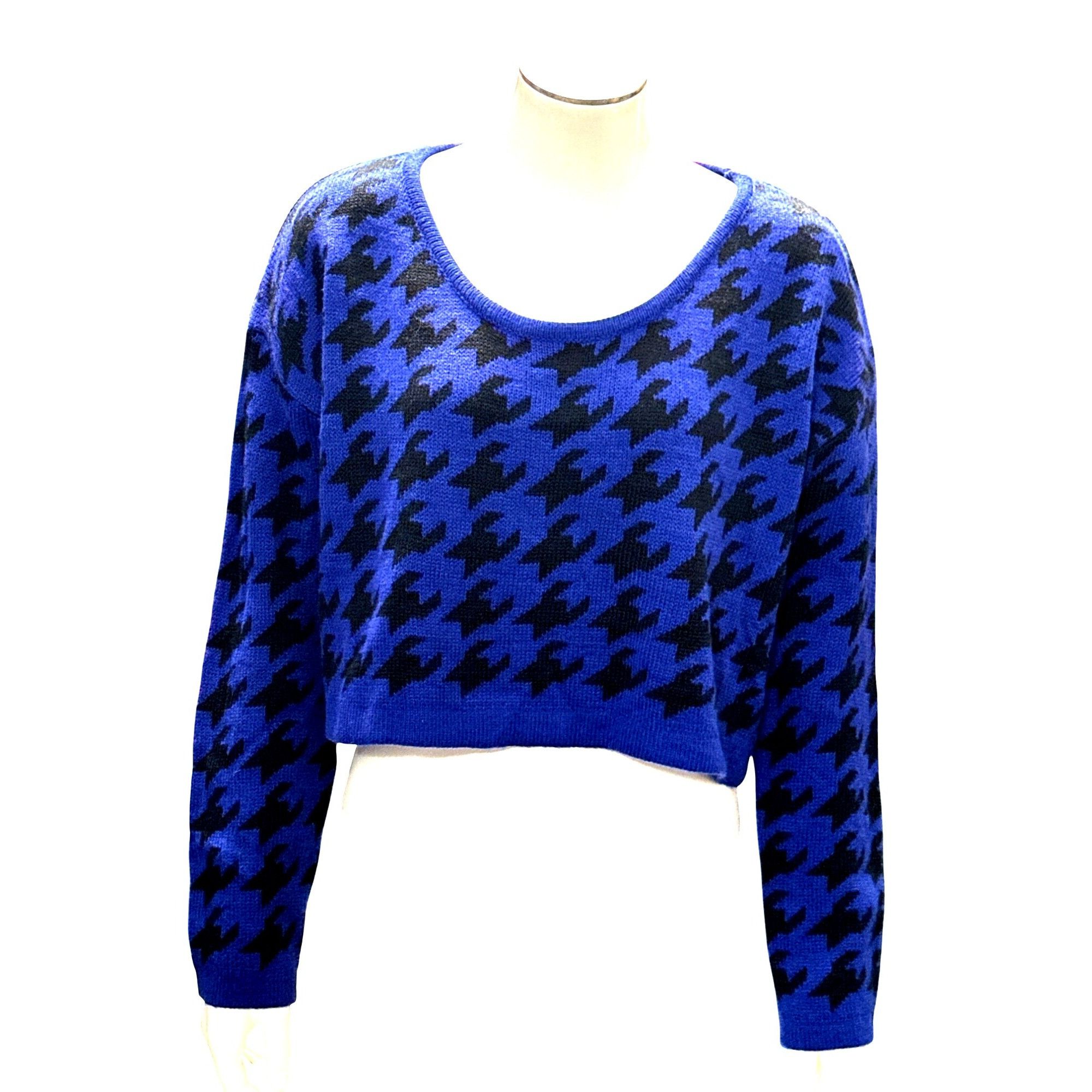 Other 36 Point 5 Small Blue Black Houndstooth Crop Sweater Bold Kn Size S / US 4 / IT 40 - 2 Thumbnail