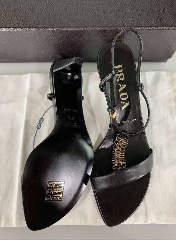 Prada Prada Black Metal T-Strap Slingback Y2K Vintage 6.5 New Box Size US 6.5 / IT 36.5 - 13 Thumbnail
