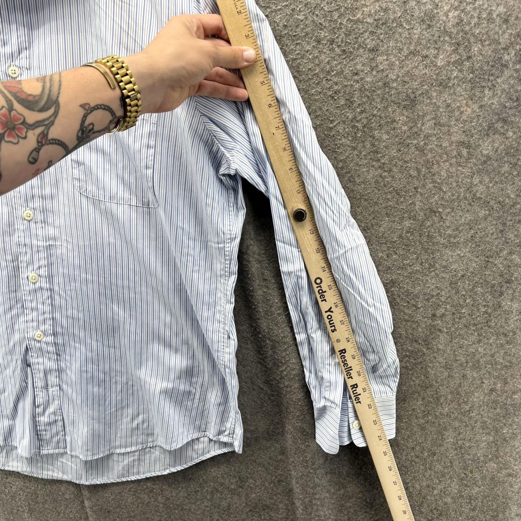 Vineyard Vines Vineyard Vines Shirt Mens 16 34 Blue Stripe Button Front Dress Cotton Long Shirt Mens 16 34 Blue Stripe Size 42R - 4 Thumbnail