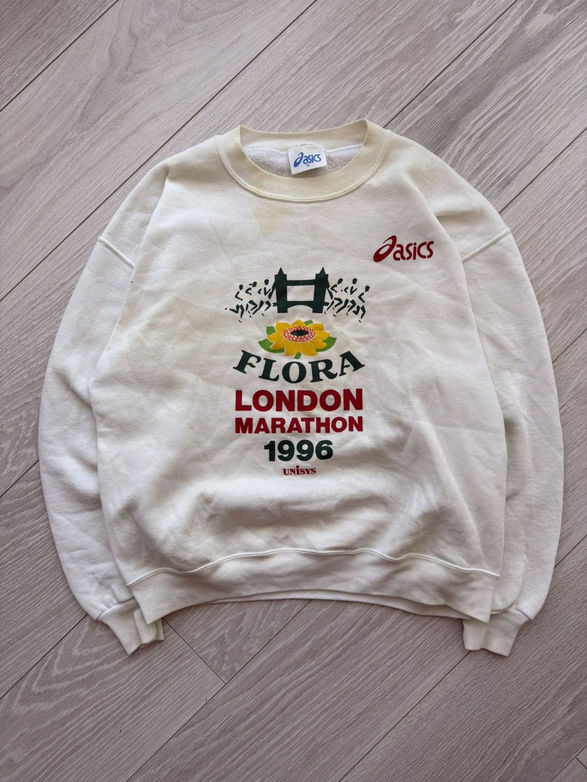 Asics 🏃🏻 Vintage 1996 Asics Floral London marathon sweater England Size US XL / EU 56 / 4 - 1 Thumbnail