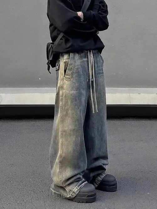 Other Retro wash gradient drawstring work wide leg jeans Size US 32 / EU 48 - 1 Thumbnail