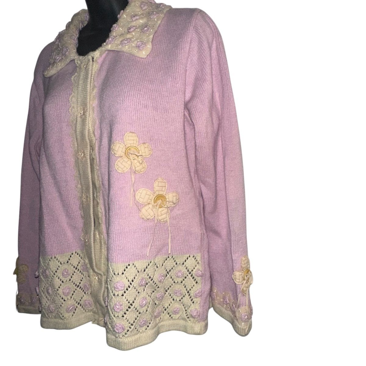 Vintage Vintage Storybook Knits pink floral cardigan sweater Size L / US 10 / IT 46 - 3 Thumbnail